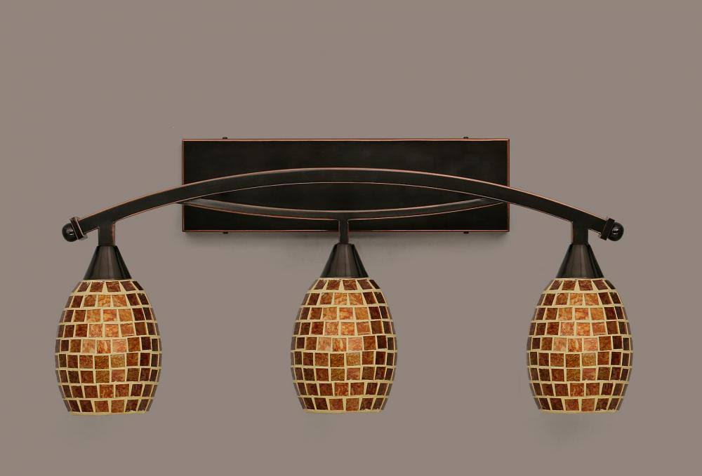 Three Light Bath Bar with Copper Mosaic Glass F181