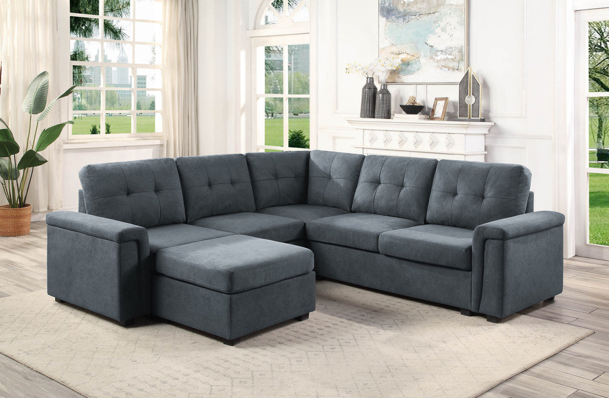 Gray Fabric Sectional Sofa Set with Ottoman V52668