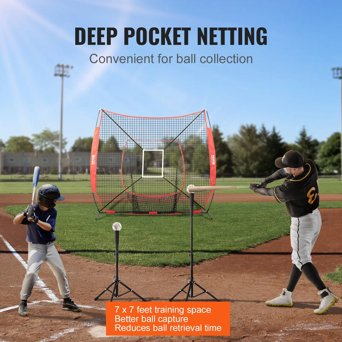 7x7 ft Baseball Softball Practice Net Hitting Batting Training Strike Zone A435