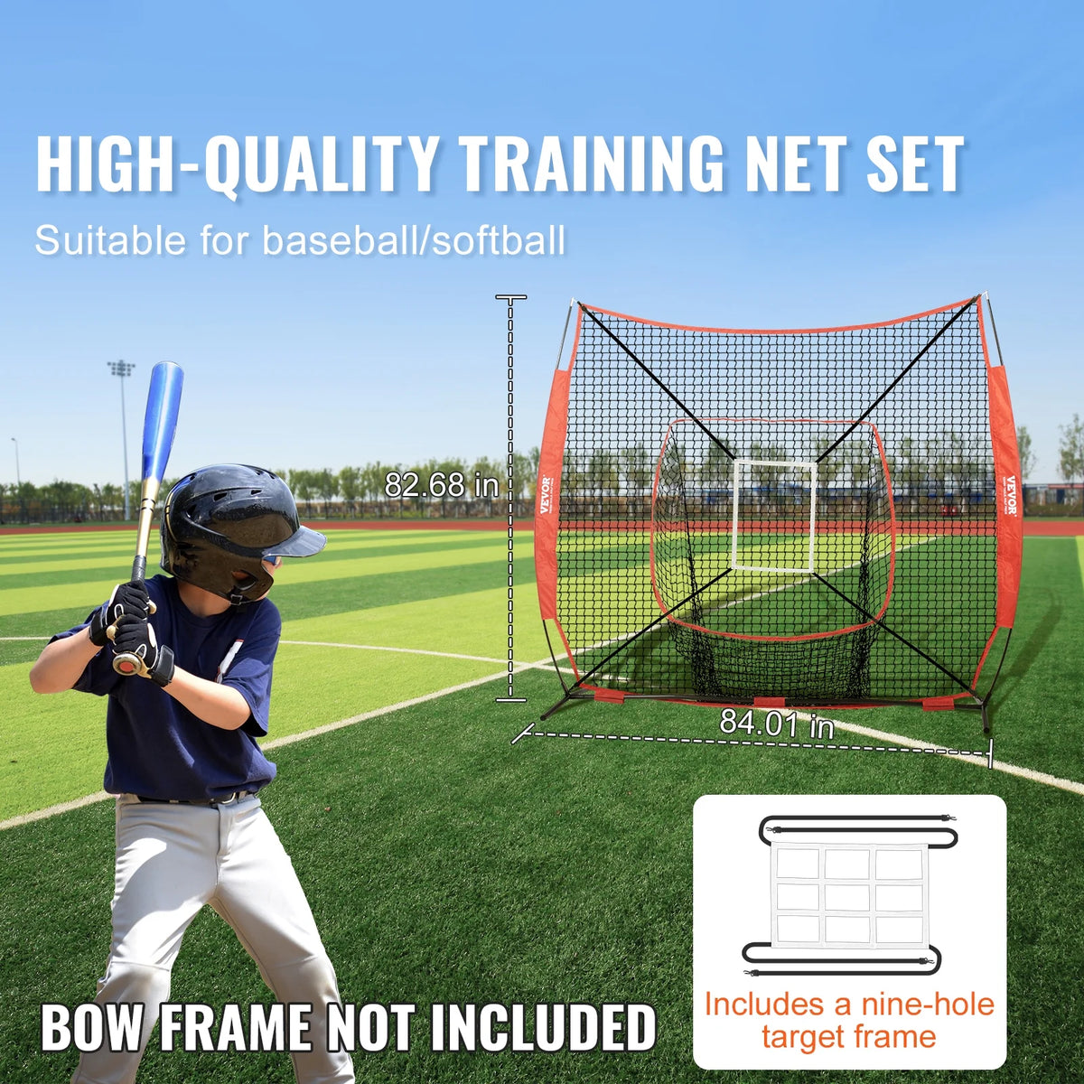 7x7 ft Baseball Softball Practice Net Hitting Batting Training Strike Zone A435