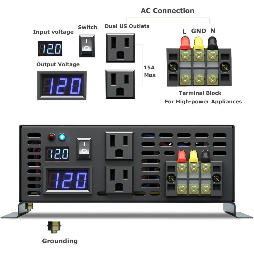 2000W 24V 120V Pure Sine Wave Power Inverter with Remote Control Switch Z990974
