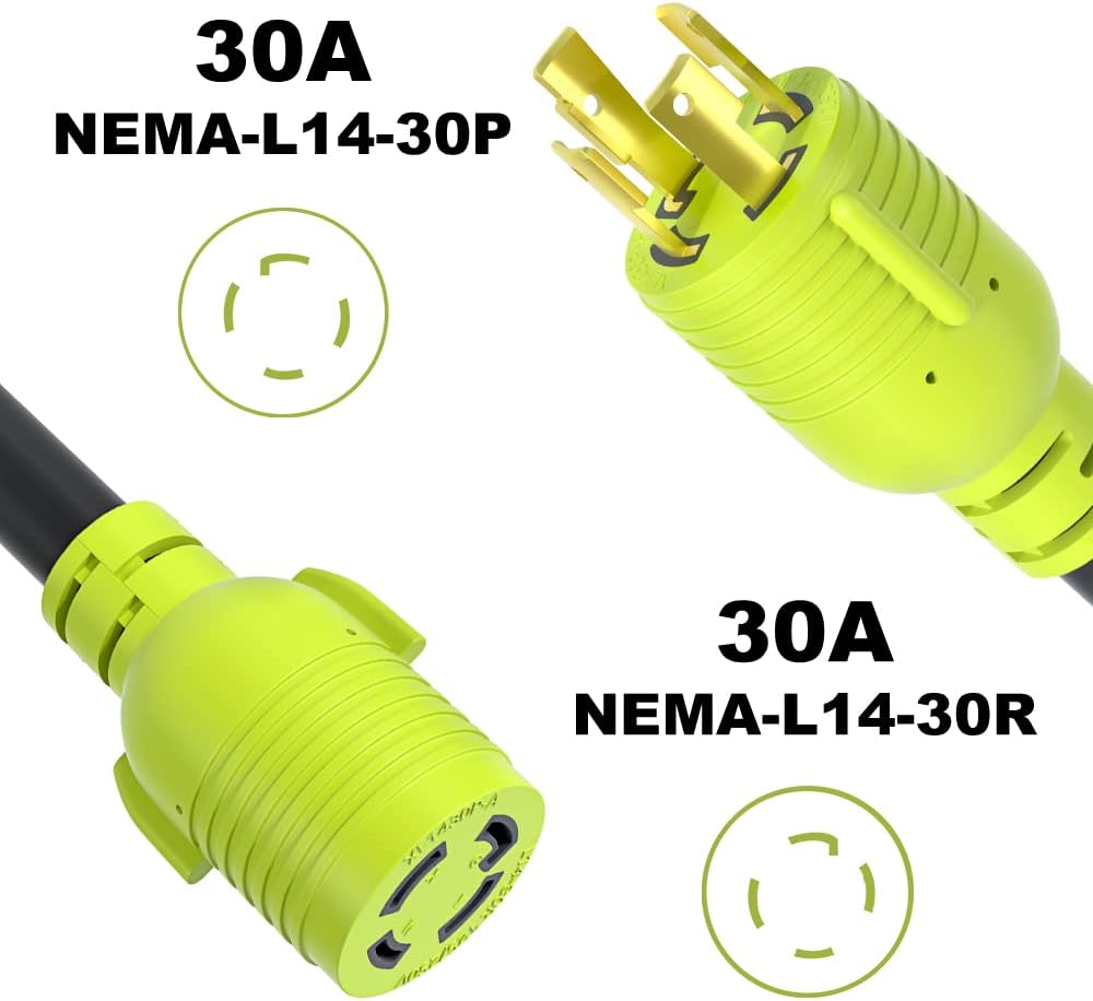 4 Prong 30 Amp Generator Extension Cord, NEMA L14-30P/L14-30R, 10 Gauge SJTW, Twist Lock Plug, 125/250V, 7500W (40FT) K3646