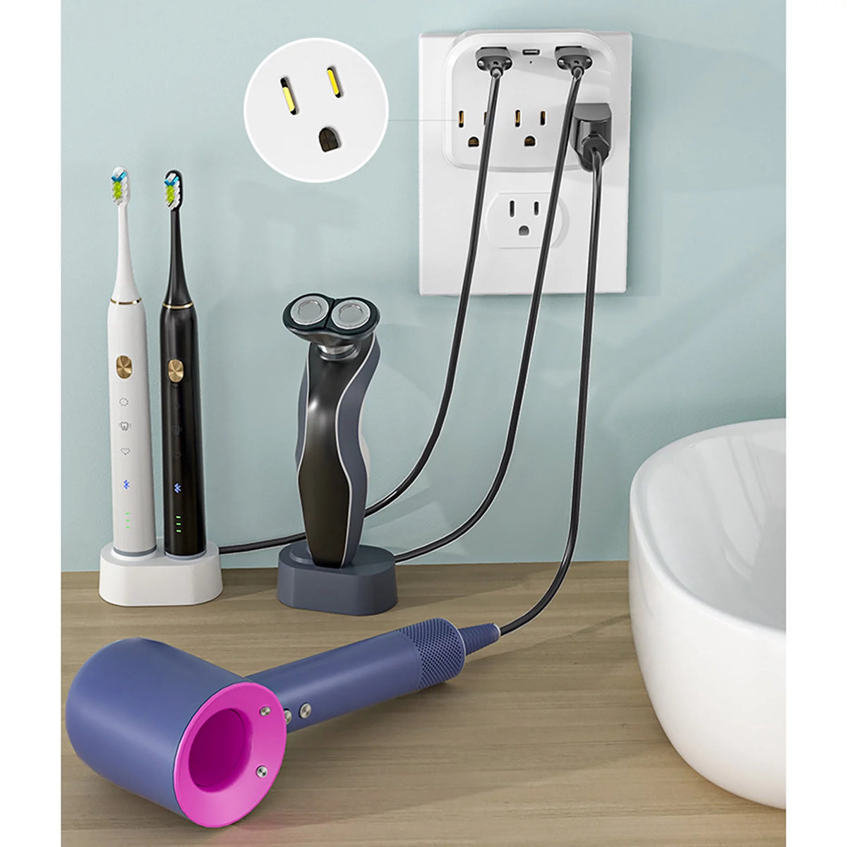 International Power Plug with 3 US Outlets and 2 USB L422