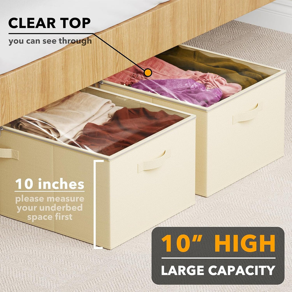 2 Pack 10 High Under Bed Storage Containers with Lids (Beige) T825
