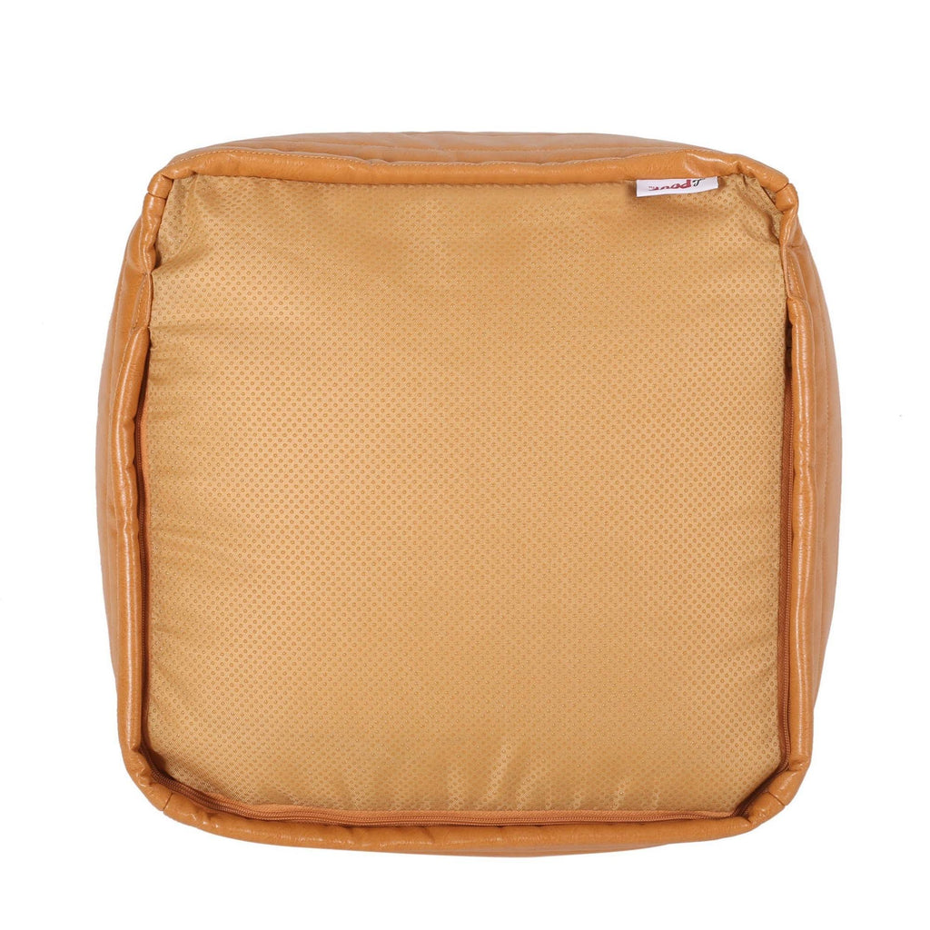 Caramel Faux Leather Cube Pouf U3603