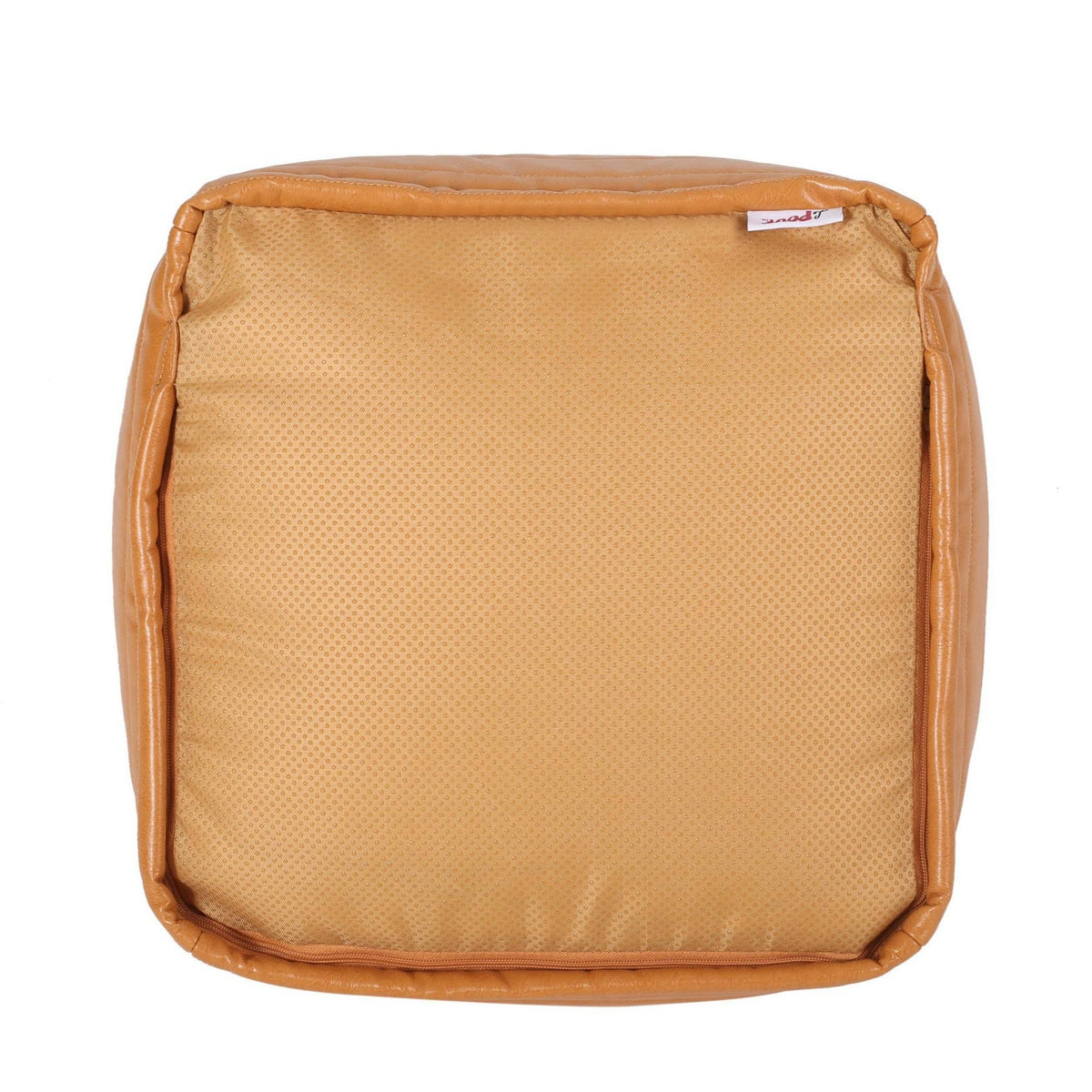 Caramel Faux Leather Cube Pouf U3603