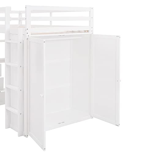 Full Loft Bed with Desk, Wood, Storage Drawers, Wardrobe and Shelf, Espresso U81398