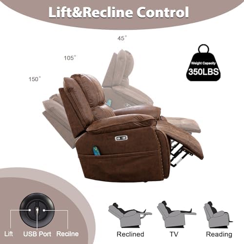 Brown Leather Power Lift Chair with Massage and Heat U7428