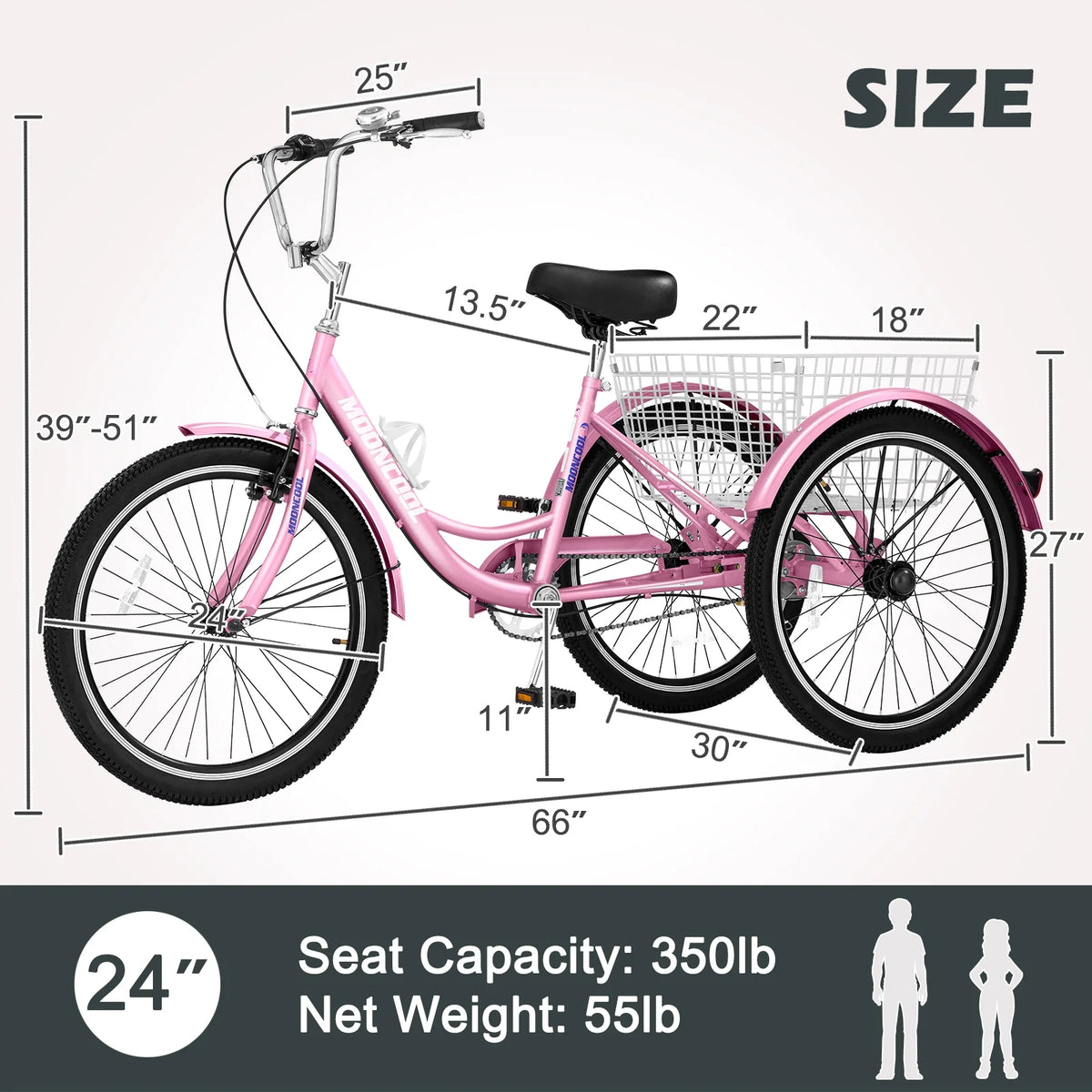 24 inch 3 Wheel Single Speed Adult Tricycle with Shopping Basket E347