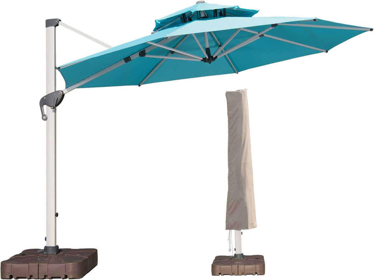 10 FT Offset Cantilever Patio Umbrella with Waterproof Cover, Blue C804