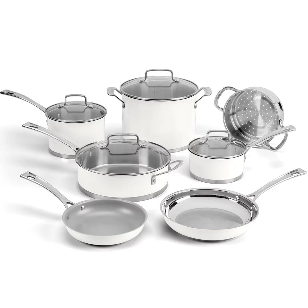 11-piece Matte White Cookware Set with Oven Mitt and Kitchen Timer O1515