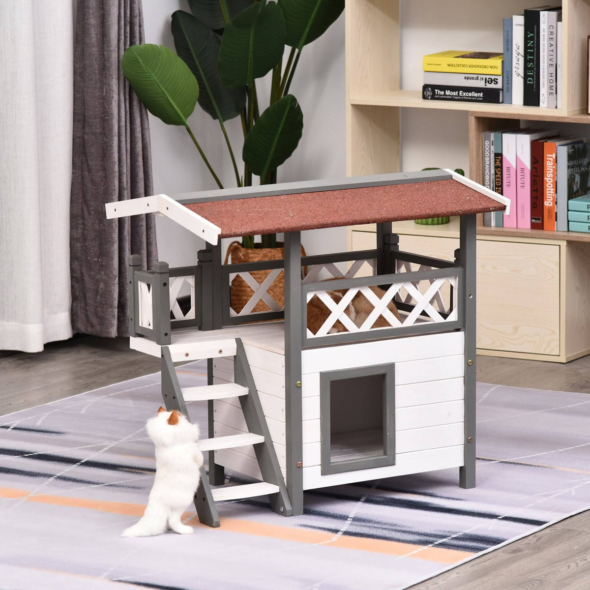 3-Story Wooden Cat House with Balcony J60276