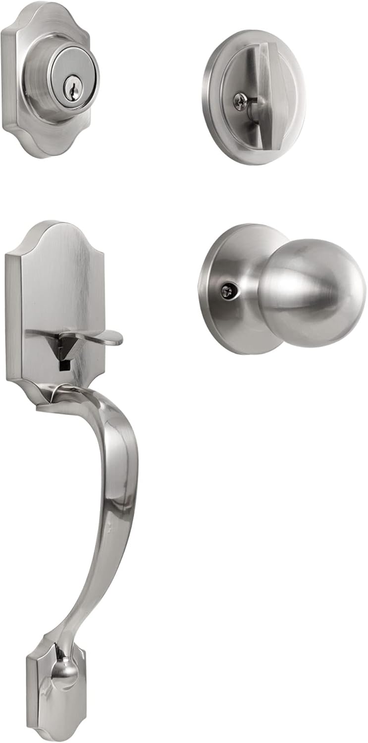 Silver Double Door Handle Set with Deadbolt Lock R6411