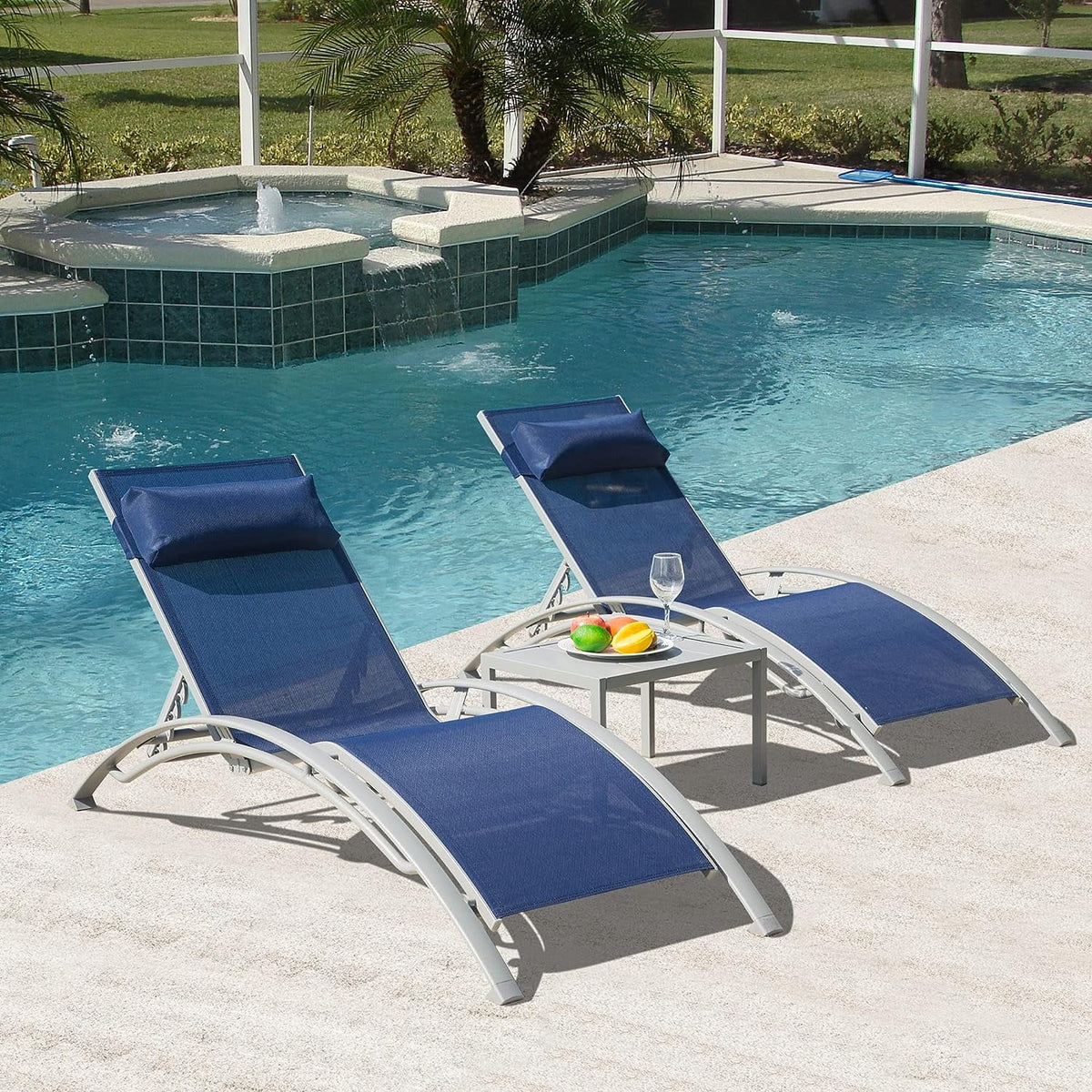 Aluminum Lounge Chair Set of 3 with Side Table Z963493
