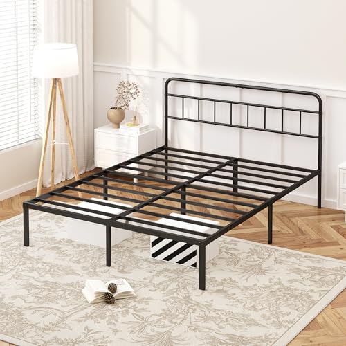 12 inches Full Size Black Metal Bed Frame with Headboard Y44662