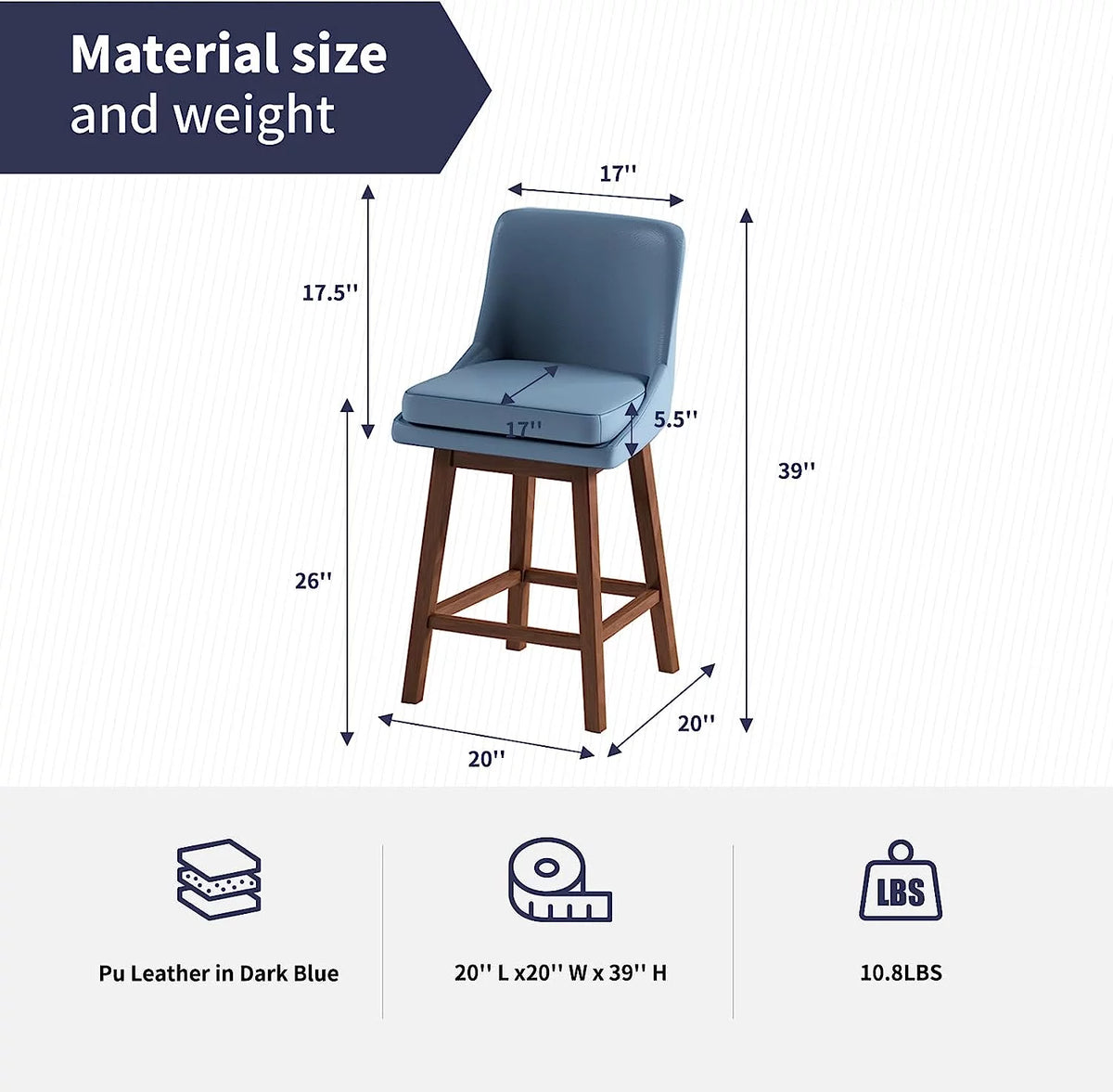 Blue 26" H Swivel Upholstered Bar Stools Set of 4 C169