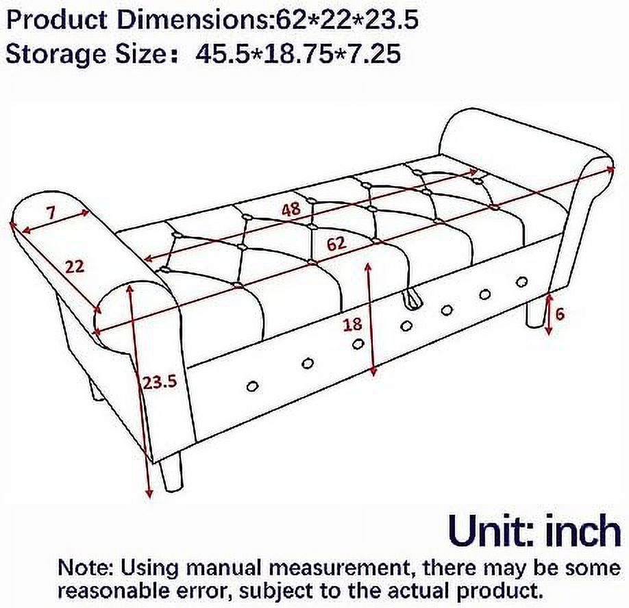 PU Leather Rolled Arm Bed Ottoman Bench with Solid Wood Legs C7653