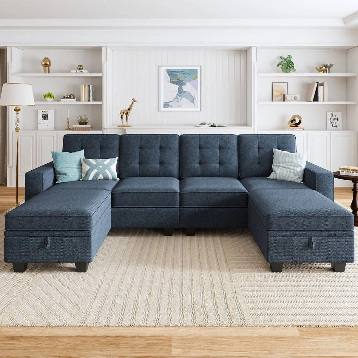 Light Grey U-Shaped Sofa with Storage N286545