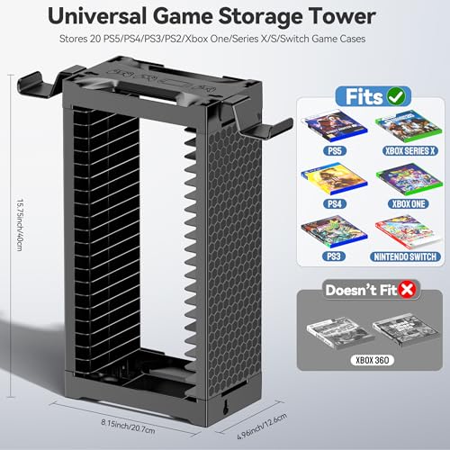 Video Game Disc Rack Tower Storage Holder Stand with Controller Holder C94852