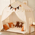 Cream Extra Large Kids Play Tent with Flags & Star Lights, 59x39x59 in F31781
