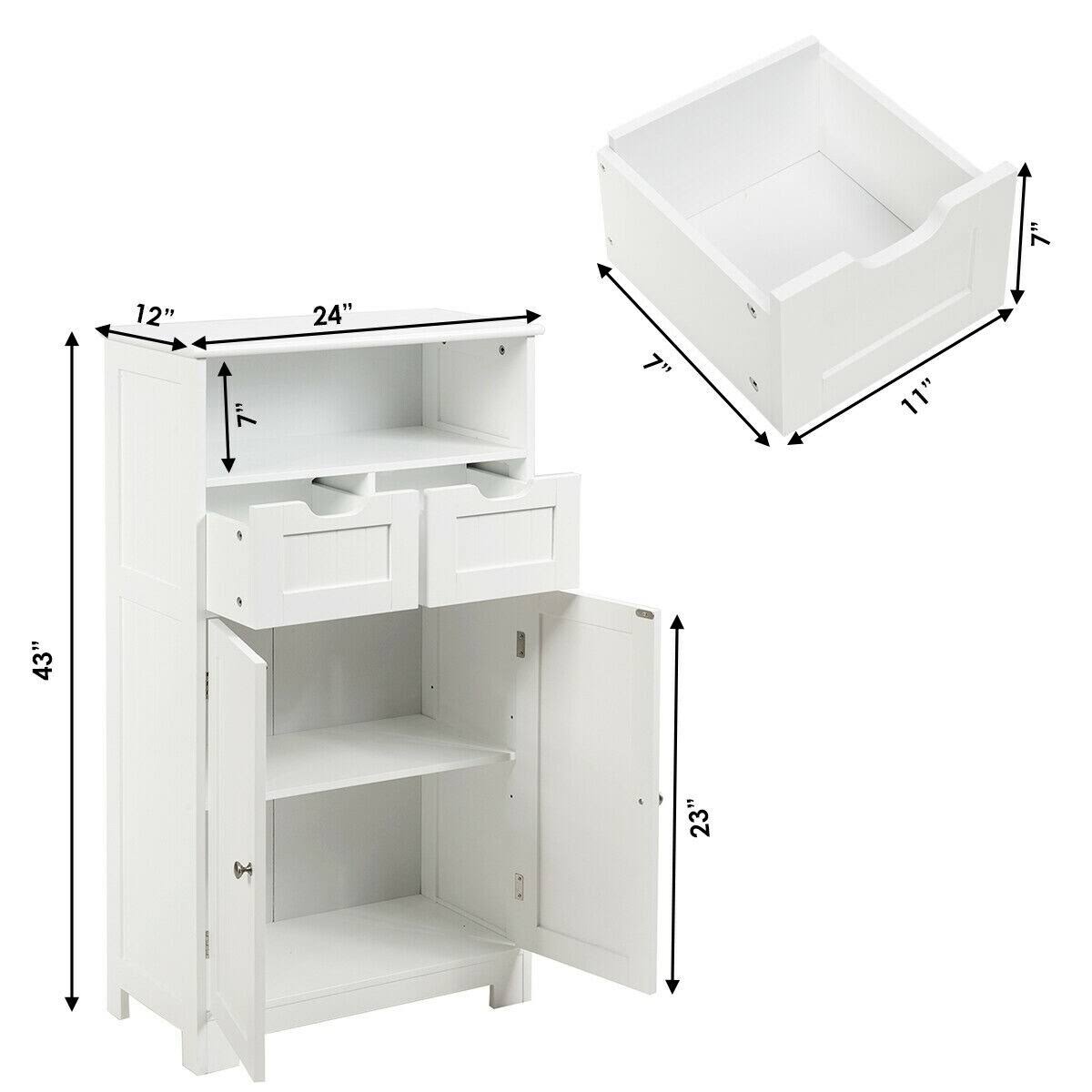 White Wooden Bathroom Side Cabinet with 2 Drawers and 2 Doors C316271