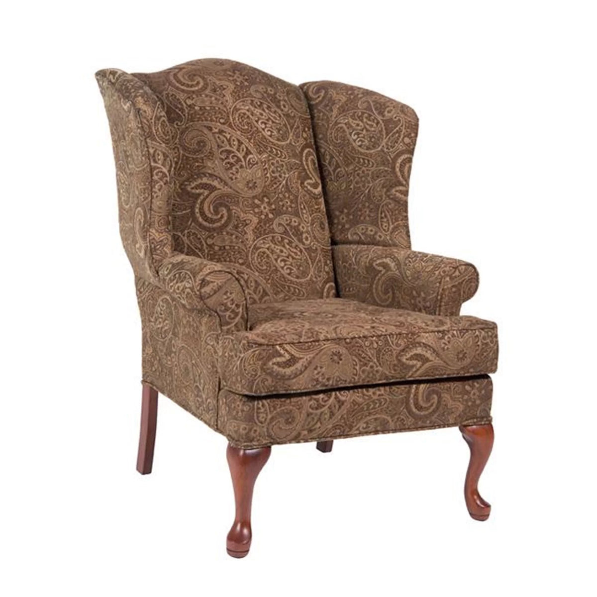 Paisley Cocoa Brown Chenille Fabric Wing Back Accent Chair F752