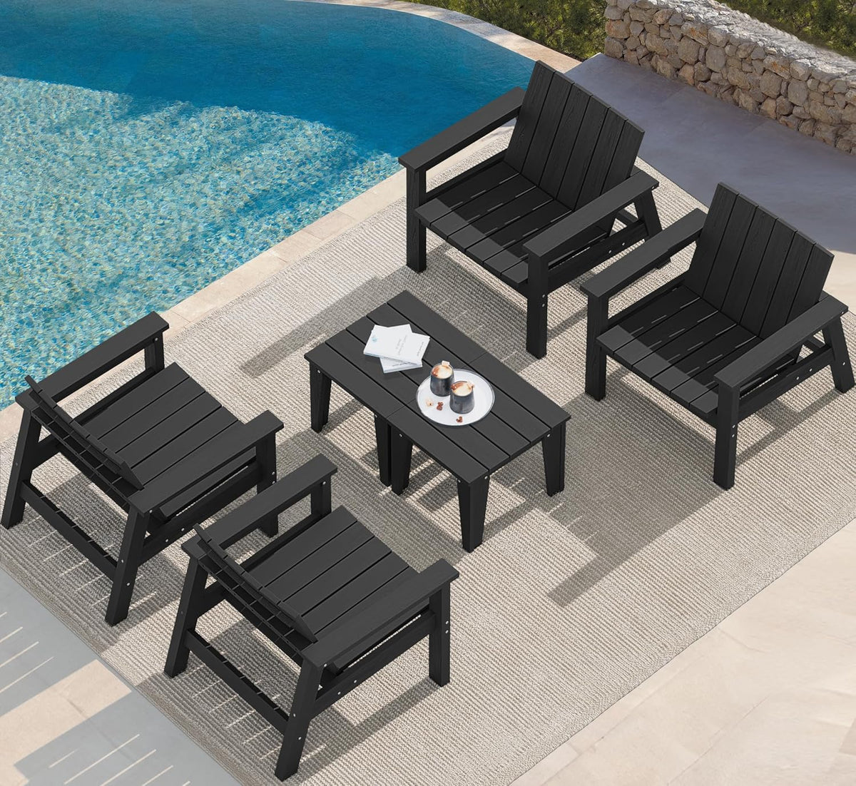 3 Piece HDPE Adirondack Chair Set with Side Table Black O18350
