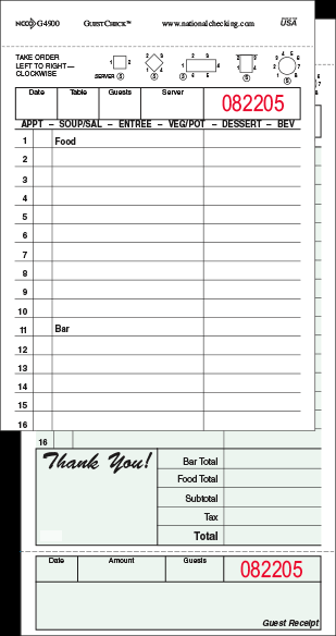 2 Part Green 15 Line Guest Check Board I597