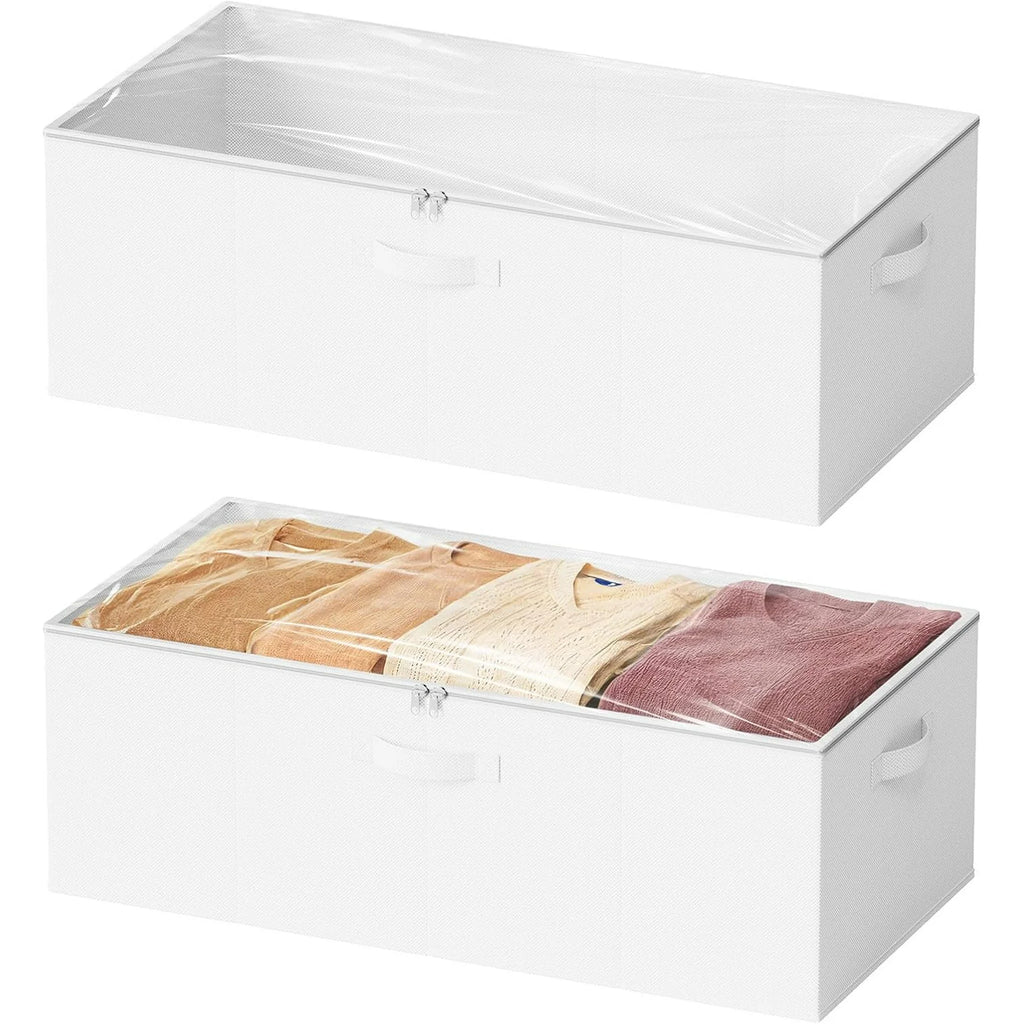 2 Pack 10 High Under Bed Storage Containers with Lids (Beige) T825