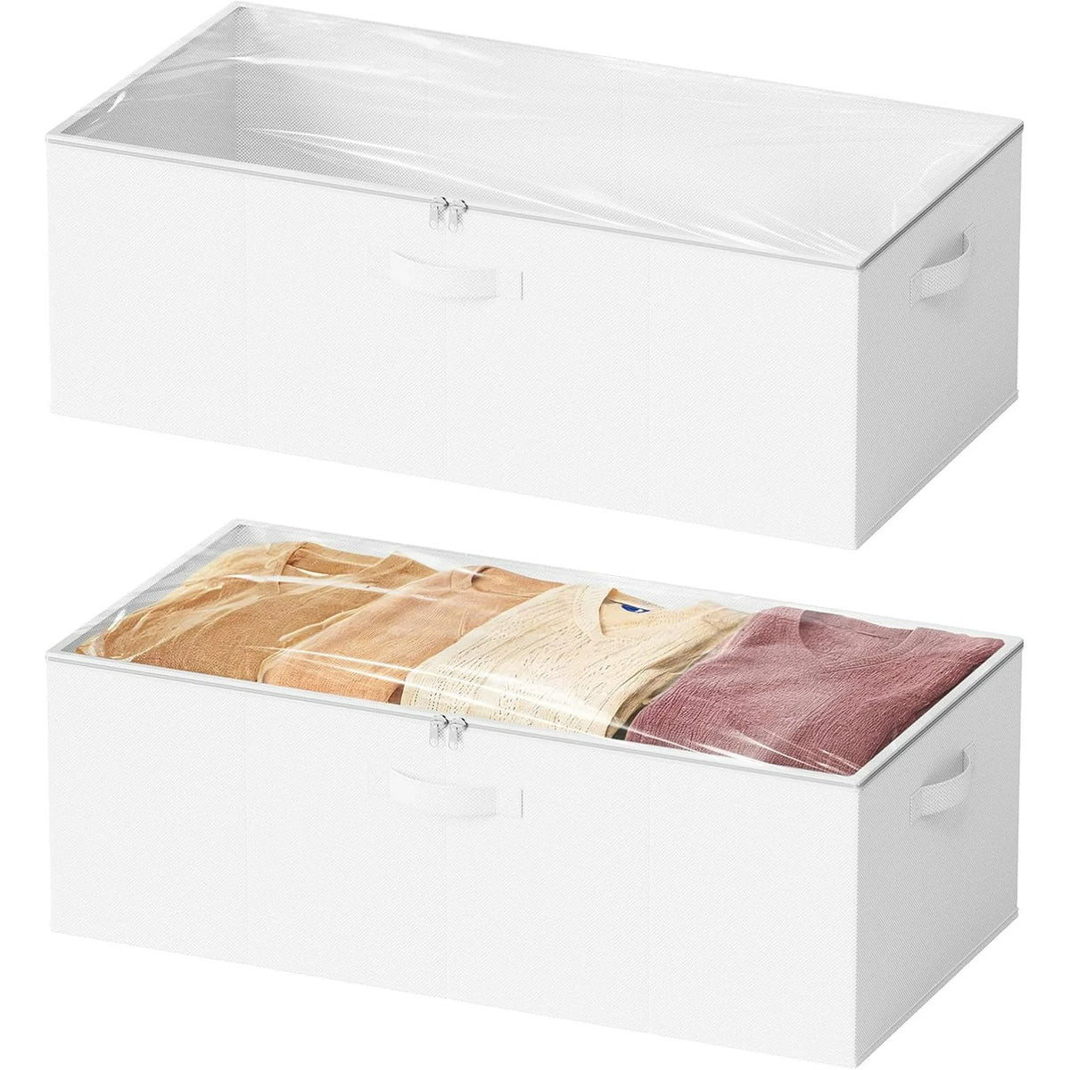 2 Pack 10 High Under Bed Storage Containers with Lids (Beige) T825