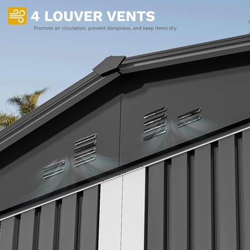 10x8ft Dark Gray Metal Outdoor Storage Shed J639
