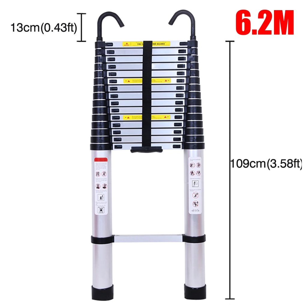 Telescoping Ladder 6.2M/20ft Aluminum Extension Folding Ladder with 2 Hooks X53521