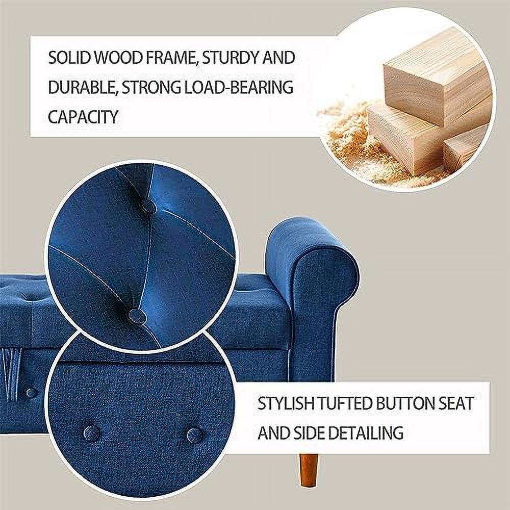 PU Leather Rolled Arm Bed Ottoman Bench with Solid Wood Legs C7653
