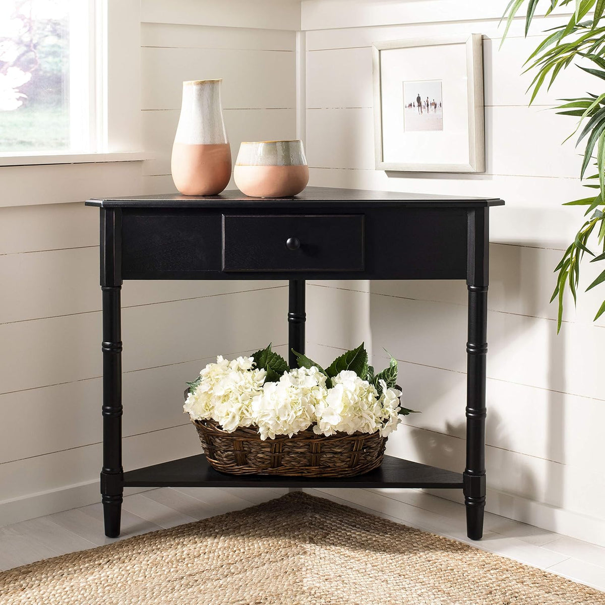 Distressed Black Corner Table L9982
