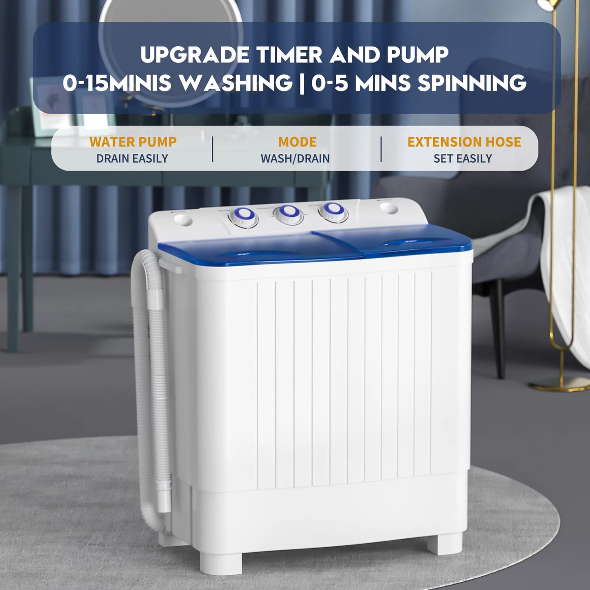 Portable 20lbs Twin Tub Semi-Automatic Washing Machine I114