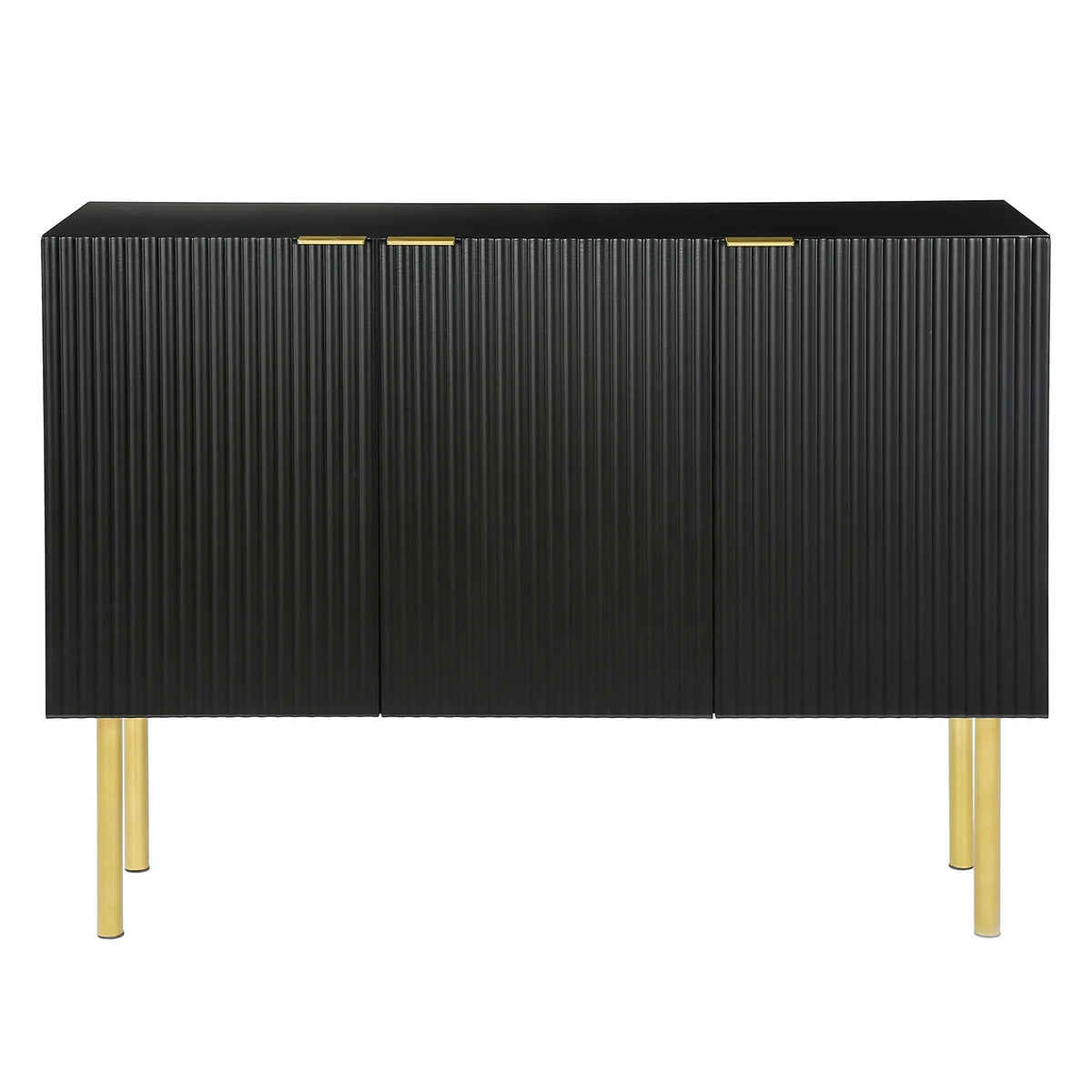 Black Modern Sideboard with Gold Metal Legs and Adjustable Shelves X472241