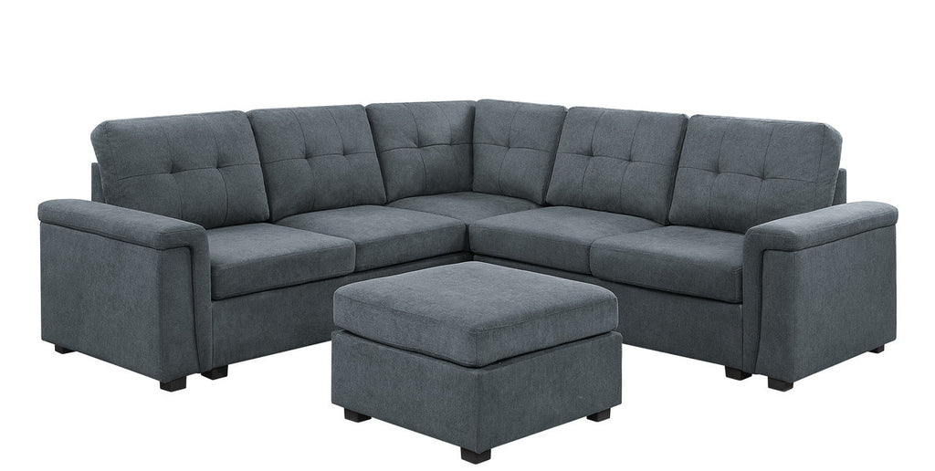 Gray Fabric Sectional Sofa Set with Ottoman V52668