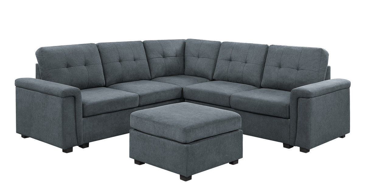 Gray Fabric Sectional Sofa Set with Ottoman V52668