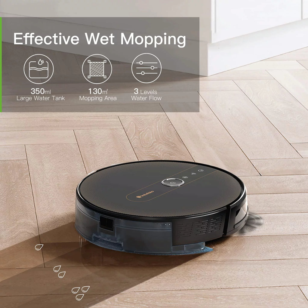 Black Robot Vacuum and Mop Combo with Smart Mapping, 2000Pa Suction U472734