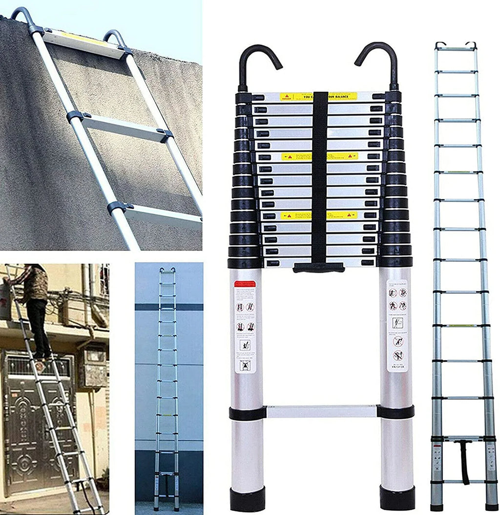Telescoping Ladder 6.2M/20ft Aluminum Extension Folding Ladder with 2 Hooks X53521