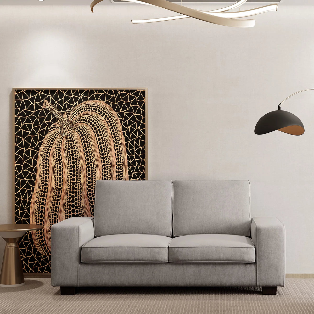 Light Grey Linen Loveseat Sofa with Solid Wood Frame J400355