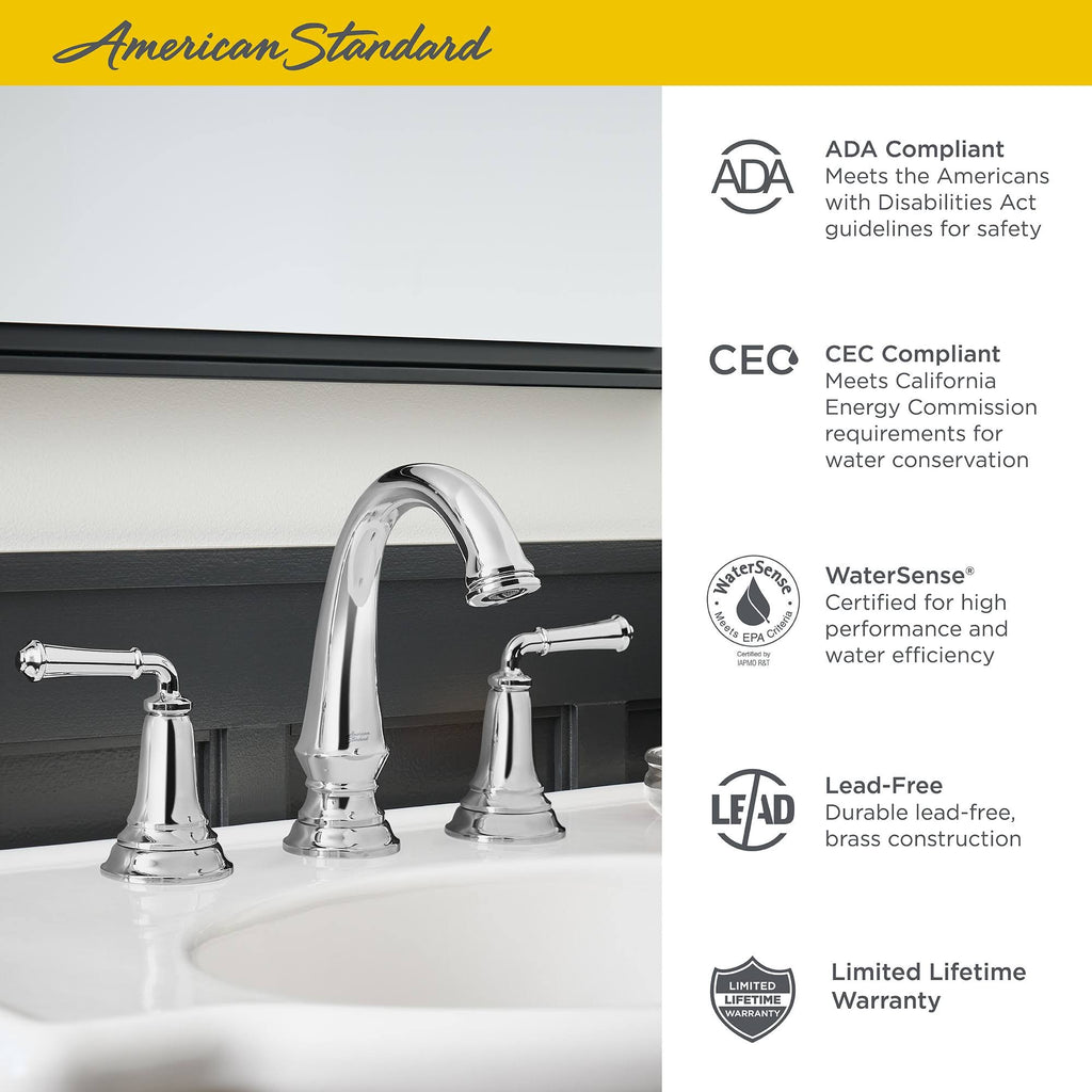 Polished Chrome Widespread Bathroom Faucet with Pop-Up Drain V2978