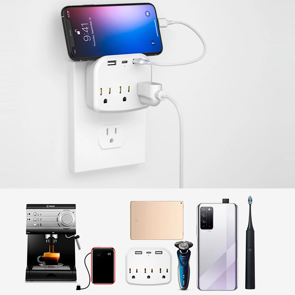 International Power Plug with 3 US Outlets and 2 USB L422