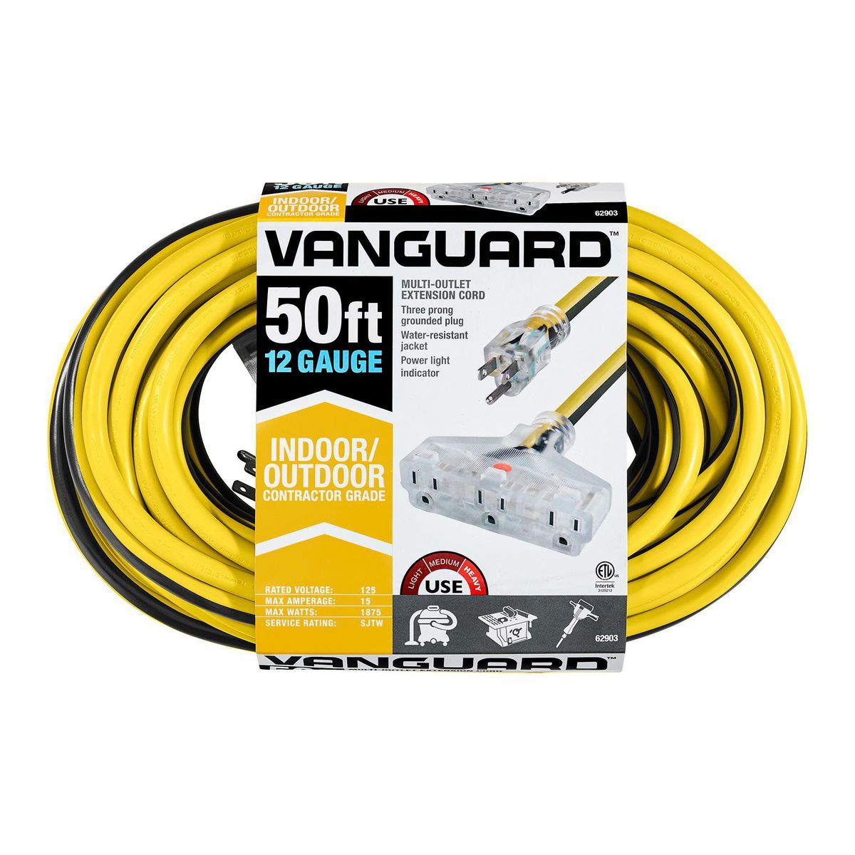 50 ft. 12/3 Gauge Multiple Outlet Extension Cord with Indicator Light, Yellow, Black M703772