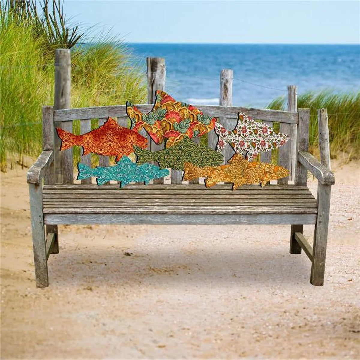 Quilted Coastal Fish Loveseat Bench D8555