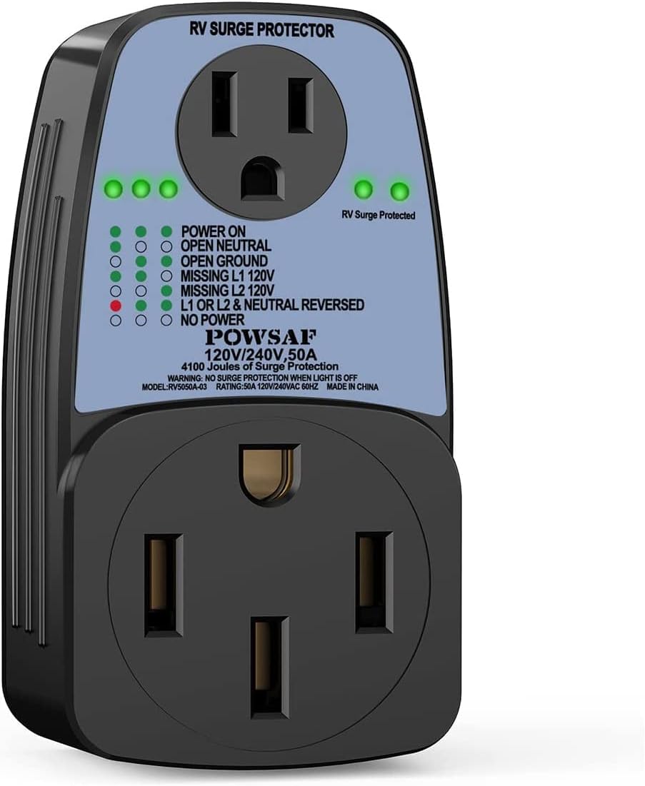 RV Surge Protector, 4100 Joules, 50 Amp Male to 50 Amp Female and 15 Amp Female U611737