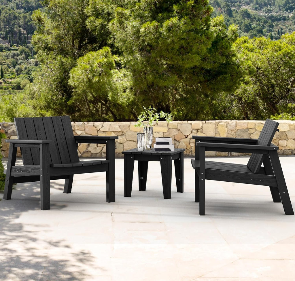 3 Piece HDPE Adirondack Chair Set with Side Table Black O18350