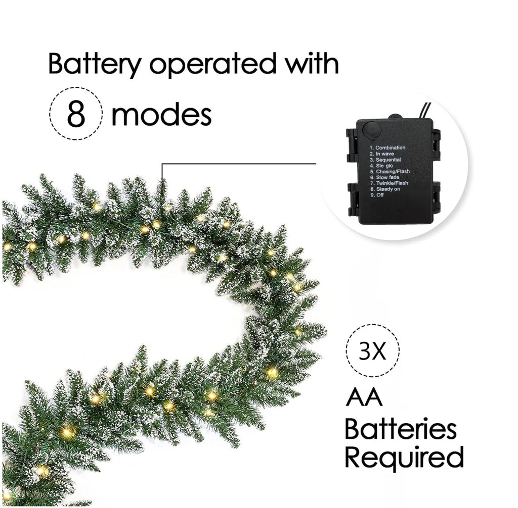 18ft Snow Flocked Christmas Garland with 50 LED Lights and Timer C33915