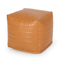 Caramel Faux Leather Cube Pouf U3603