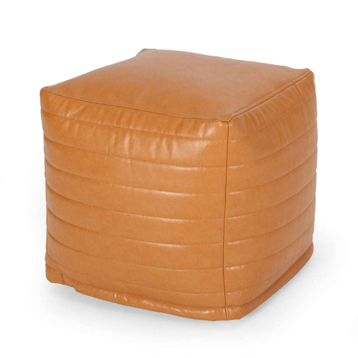 Caramel Faux Leather Cube Pouf U3603
